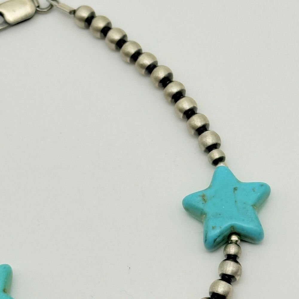 Sterling Silver Beaded Bracelet With Turquoise Stars 7” With 1” Extender - Picture 4 of 7